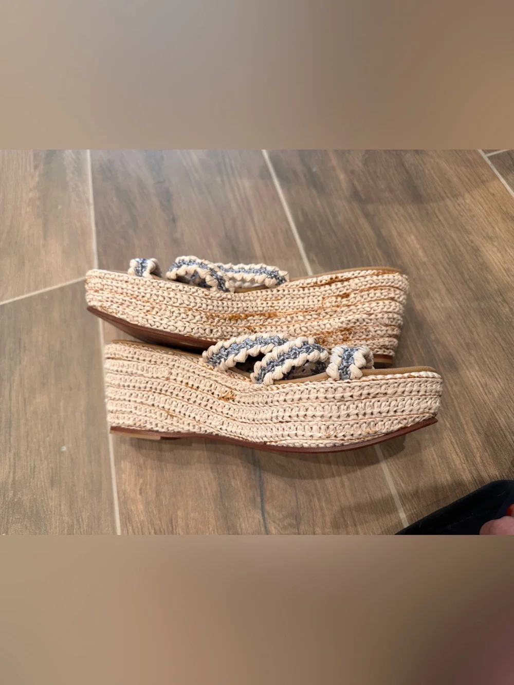 Carrie Forbes Raffia Woven Platform Wedge Sandals Cream Silver EU 37